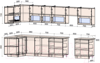 Кухонный гарнитур Интерлиния Мила Матте 1.5x3.7 Б левая (индиго/индиго глянец/кастилло темный)