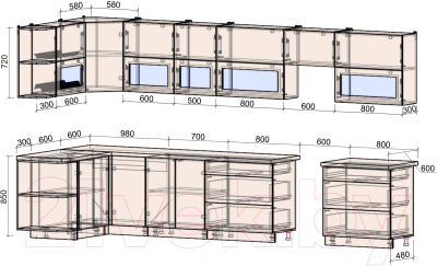 Готовая кухня Интерлиния Мила Матте 1.5x3.9 Б левая