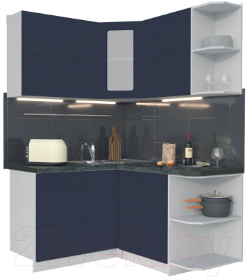 Кухонный гарнитур Интерлиния Мила Матте 1.5x1.4 А правая (индиго/индиго глянец/кастилло темный) - фото