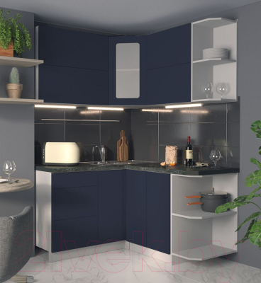 Кухонный гарнитур Интерлиния Мила Матте 1.5x1.4 А правая (индиго/индиго глянец/кастилло темный)