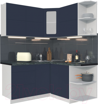 Кухонный гарнитур Интерлиния Мила Матте 1.5x1.6 А правая (индиго/индиго глянец/кастилло темный) - фото