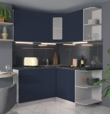 Кухонный гарнитур Интерлиния Мила Матте 1.5x1.6 А правая (индиго/индиго глянец/кастилло темный)