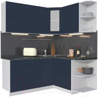 Кухонный гарнитур Интерлиния Мила Матте 1.5x1.8 А правая (индиго/индиго глянец/кастилло темный) - фото