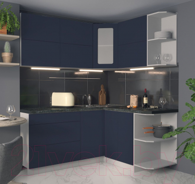 Кухонный гарнитур Интерлиния Мила Матте 1.5x1.8 А правая (индиго/индиго глянец/кастилло темный)