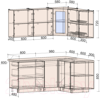 Кухонный гарнитур Интерлиния Мила Матте 1.5x1.8 А правая (индиго/индиго глянец/кастилло темный)