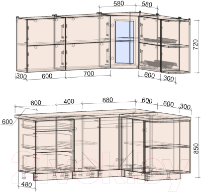 Готовая кухня Интерлиния Мила Матте 1.5x1.9 А правая