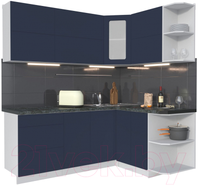 Кухонный гарнитур Интерлиния Мила Матте 1.5x2.0 А правая (индиго/индиго глянец/кастилло темный) - фото