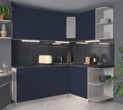 Кухонный гарнитур Интерлиния Мила Матте 1.5x2.0 А правая (индиго/индиго глянец/кастилло темный)