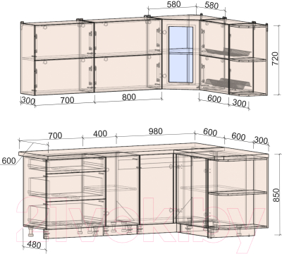 Готовая кухня Интерлиния Мила Матте 1.5x2.1 А правая