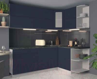 Кухонный гарнитур Интерлиния Мила Матте 1.5x2.2 А правая (индиго/индиго глянец/кастилло темный)