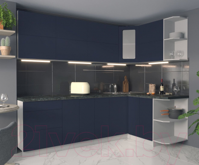 Кухонный гарнитур Интерлиния Мила Матте 1.5x2.5 А правая (индиго/индиго глянец/кастилло темный)