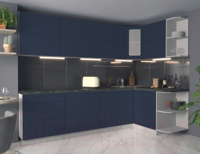 Кухонный гарнитур Интерлиния Мила Матте 1.5x2.8 А правая (индиго/индиго глянец/кастилло темный)