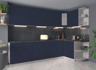 Кухонный гарнитур Интерлиния Мила Матте 1.5x2.9 А правая (индиго/индиго глянец/кастилло темный)