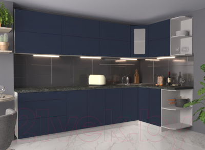 Кухонный гарнитур Интерлиния Мила Матте 1.5x3.0 А правая (индиго/индиго глянец/кастилло темный)