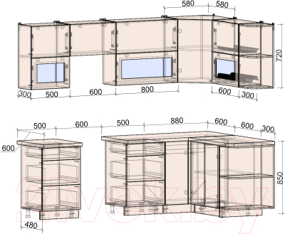 Готовая кухня Интерлиния Мила Матте 1.5x2.5 Б правая