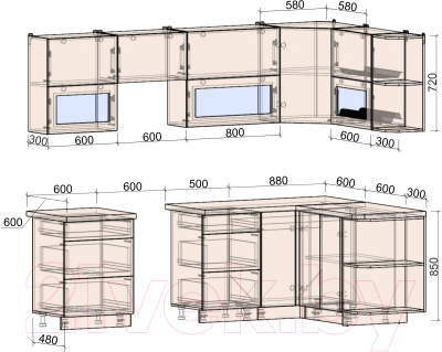 Кухонный гарнитур Интерлиния Мила Матте 1.5x2.6 Б правая (индиго/индиго глянец/кастилло темный)