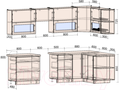 Кухонный гарнитур Интерлиния Мила Матте 1.5x2.8 Б правая (индиго/индиго глянец/кастилло темный)