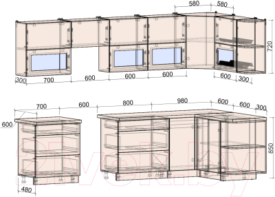 Кухонный гарнитур Интерлиния Мила Матте 1.5x3.1 Б правая (индиго/индиго глянец/кастилло темный)