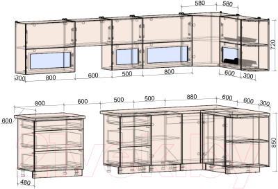 Кухонный гарнитур Интерлиния Мила Матте 1.5x3.3 Б правая (индиго/индиго глянец/кастилло темный)