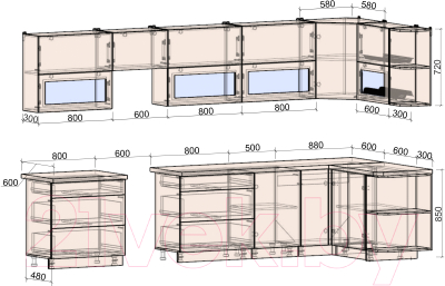 Кухонный гарнитур Интерлиния Мила Матте 1.5x3.6 Б правая (индиго/индиго глянец/кастилло темный)