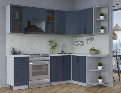 Кухонный гарнитур Интерлиния Тренд 1.5x2.3 правая (индиго/индиго/опал светлый)