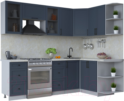 Кухонный гарнитур Интерлиния Тренд 1.5x2.4 правая (индиго/индиго/опал светлый) - фото