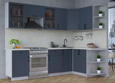 Кухонный гарнитур Интерлиния Тренд 1.5x2.6 правая (индиго/индиго/опал светлый)