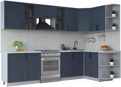 Кухонный гарнитур Интерлиния Тренд 1.5x2.9 правая (индиго/индиго/опал светлый) - фото