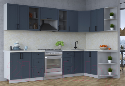 Кухонный гарнитур Интерлиния Тренд 1.5x3.0 правая (индиго/индиго/опал светлый)