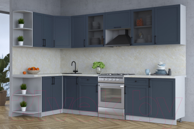 Кухонный гарнитур Интерлиния Тренд 1.5x3.1 правая (индиго/индиго/опал светлый)