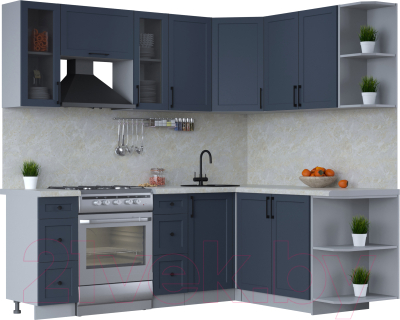 Кухонный гарнитур Интерлиния Тренд 1.7x2.2 правая (индиго/индиго/опал светлый) - фото