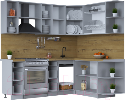 Кухонный гарнитур Интерлиния Тренд 1.7x2.2 правая (индиго/индиго/опал светлый)