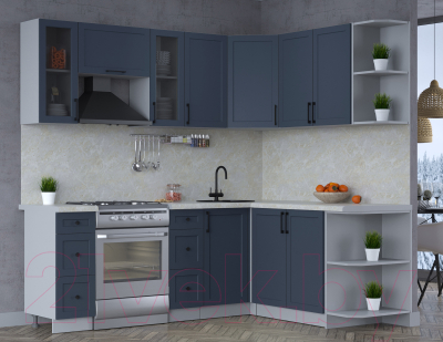 Кухонный гарнитур Интерлиния Тренд 1.7x2.2 правая (индиго/индиго/опал светлый)