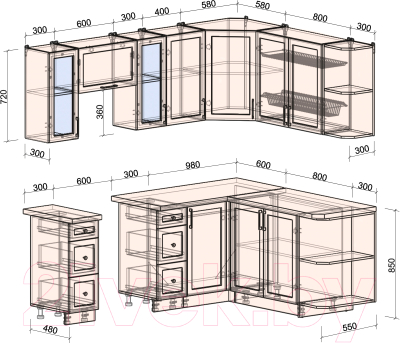 Кухонный гарнитур Интерлиния Тренд 1.7x2.2 правая (индиго/индиго/опал светлый)