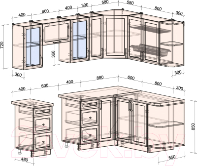 Готовая кухня Интерлиния Тренд 1.7x2.3 правая