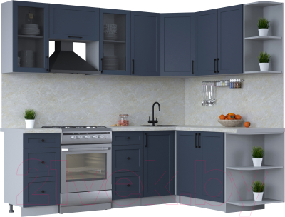 Кухонный гарнитур Интерлиния Тренд 1.7x2.4 правая (индиго/индиго/опал светлый) - фото