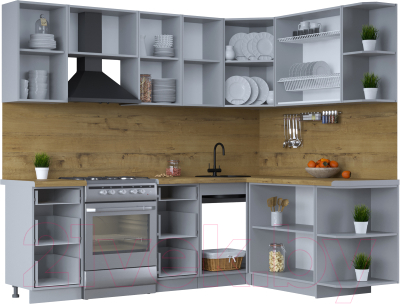 Кухонный гарнитур Интерлиния Тренд 1.7x2.4 правая (индиго/индиго/опал светлый)