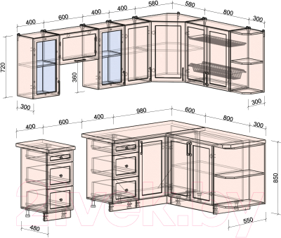 Кухонный гарнитур Интерлиния Тренд 1.7x2.4 правая (индиго/индиго/опал светлый)