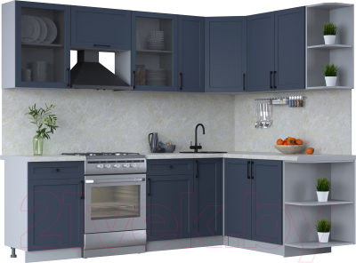 Кухонный гарнитур Интерлиния Тренд 1.7x2.5 правая (индиго/индиго/опал светлый) - фото