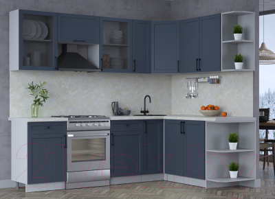 Кухонный гарнитур Интерлиния Тренд 1.7x2.5 правая (индиго/индиго/опал светлый)