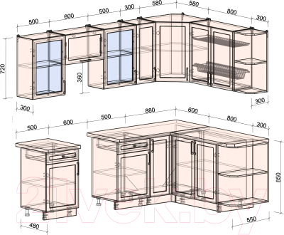 Кухонный гарнитур Интерлиния Тренд 1.7x2.5 правая (индиго/индиго/опал светлый)