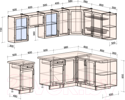 Готовая кухня Интерлиния Тренд 1.7x2.6 правая
