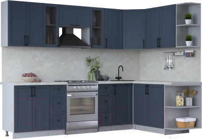 Кухонный гарнитур Интерлиния Тренд 1.7x2.8 правая (индиго/индиго/опал светлый) - фото