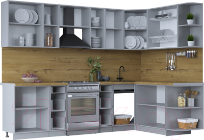 Кухонный гарнитур Интерлиния Тренд 1.7x2.8 правая (индиго/индиго/опал светлый)