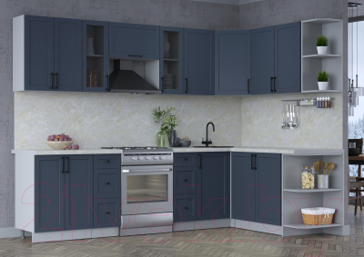 Кухонный гарнитур Интерлиния Тренд 1.7x2.8 правая (индиго/индиго/опал светлый)