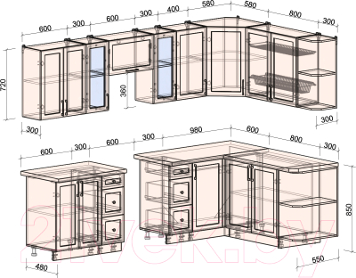 Кухонный гарнитур Интерлиния Тренд 1.7x2.8 правая (индиго/индиго/опал светлый)