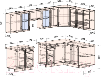 Готовая кухня Интерлиния Тренд 1.7x2.9 правая