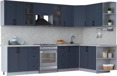 Кухонный гарнитур Интерлиния Тренд 1.7x3.0 правая (индиго/индиго/опал светлый) - фото