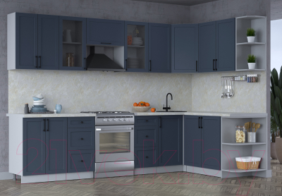 Кухонный гарнитур Интерлиния Тренд 1.7x3.0 правая (индиго/индиго/опал светлый)