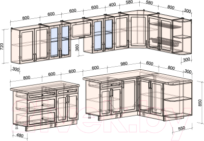 Готовая кухня Интерлиния Тренд 1.7x3.6 правая